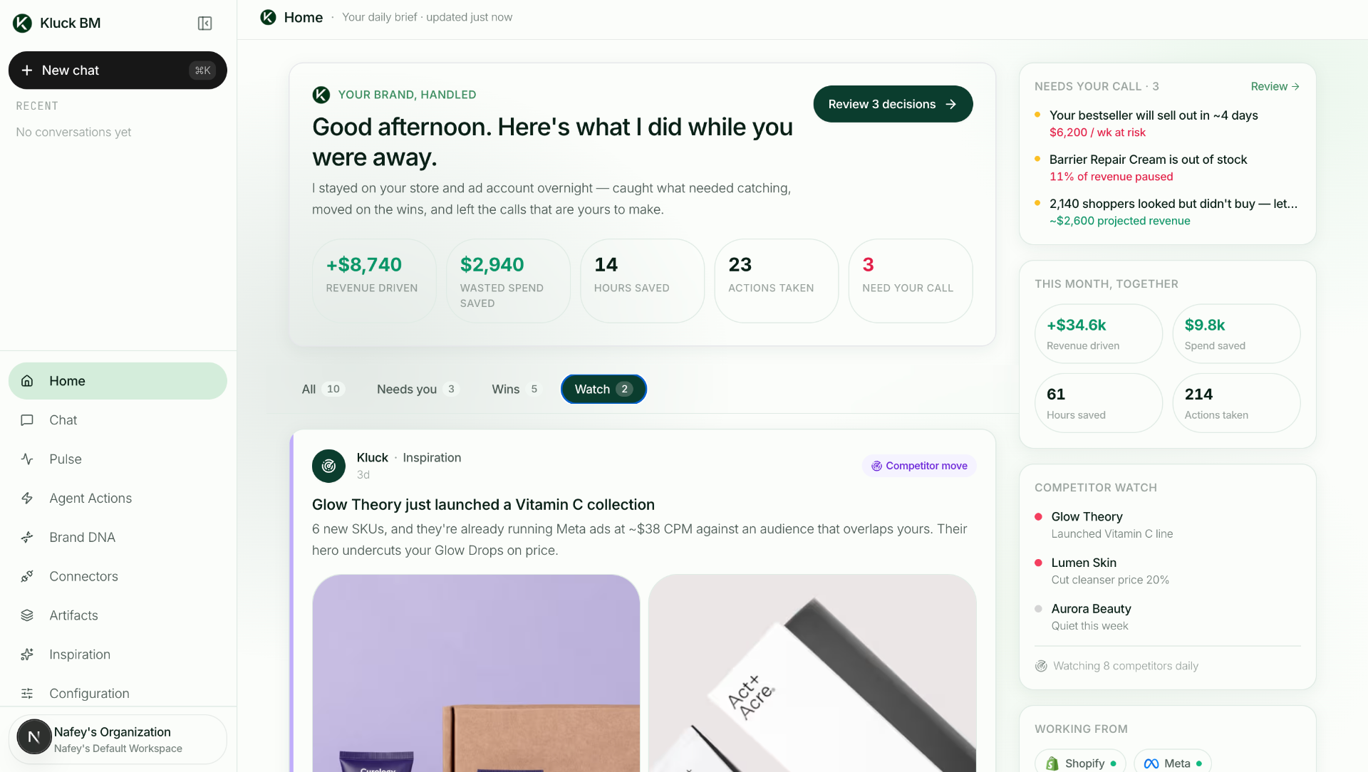 Kluck daily feed dashboard